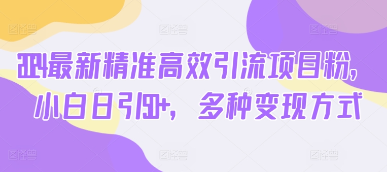 2024全新高效便捷引流项目粉，新手日引50 ，多种多样变现模式-财富课程