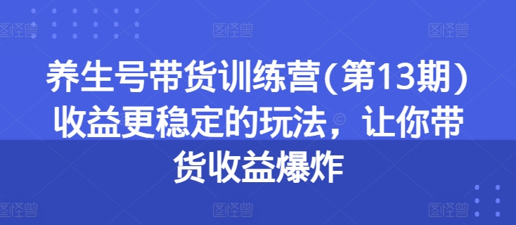 养生号带货训练营(第13期)收益更稳定的玩法，让你带货收益爆炸-财富课程