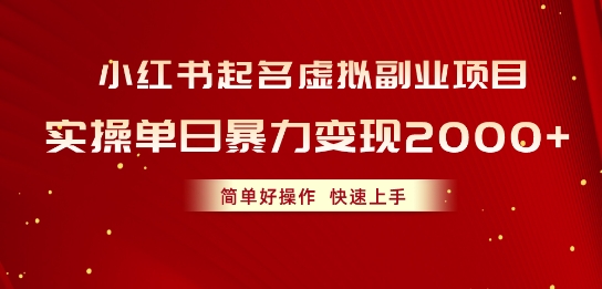 小红书起名虚拟副业项目，实操暴力变现，简单好操作，快速上手-财富课程