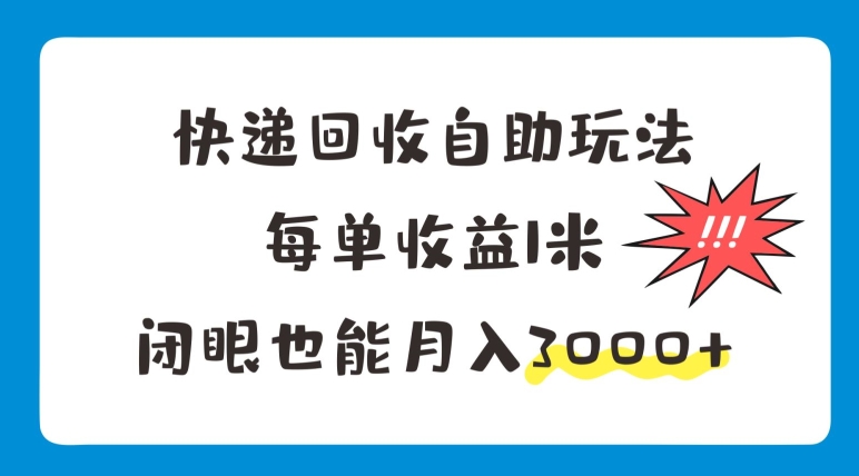 快递回收自助式游戏玩法，每一单盈利1米，闭上眼也可以月入3000-财富课程