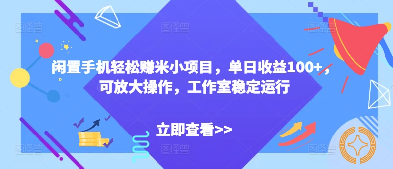 闲置手机轻松赚米小项目，单日收益100+，可放大操作，工作室稳定运行-财富课程