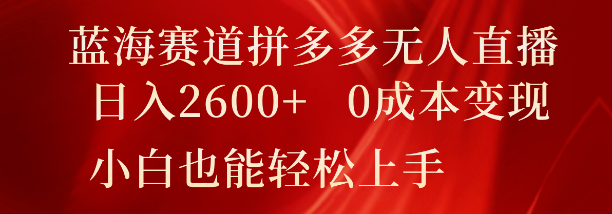 瀚海跑道拼多多平台无人直播，日入2600 ，0成本费转现，新手也可以快速上手-财富课程