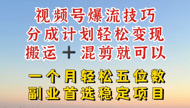 微信视频号爆流方法，分为方案轻轻松松转现，运送  剪辑就能，一个月轻轻松松五位数平稳新项目【揭密】-财富课程