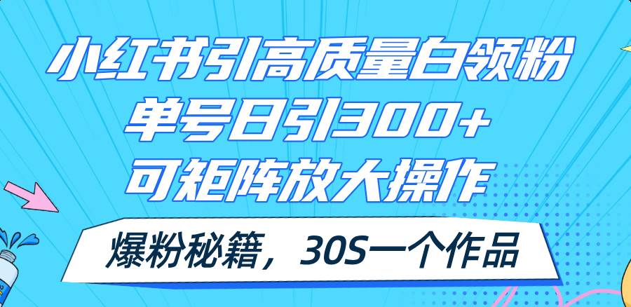 小红书引高质量白领粉，单号日引300+，可放大操作，爆粉秘籍！30s一个作品-财富课程