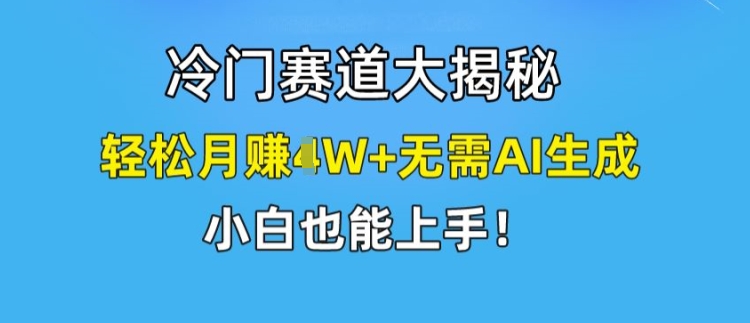 小众跑道大曝光，轻轻松松月赚1W 不用AI形成，新手也可以入门【揭密】-财富课程