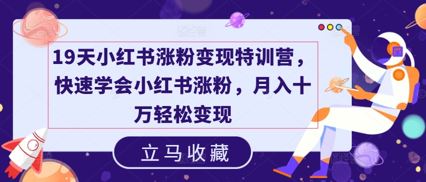 19天小红书涨粉变现特训营，快速学会小红书涨粉，月入十万轻松变现-财富课程