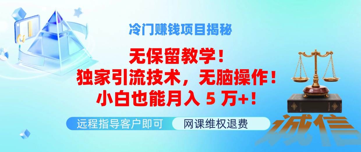 冷门赚钱项目无保留教学！独家引流技术，无脑操作！小白也能月入5万+！-财富课程