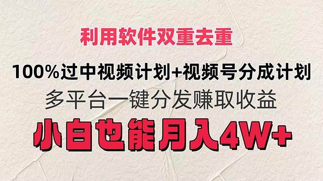 利用软件双重去重，100%过中视频+视频号分成计划小白也可以月入4W+-财富课程