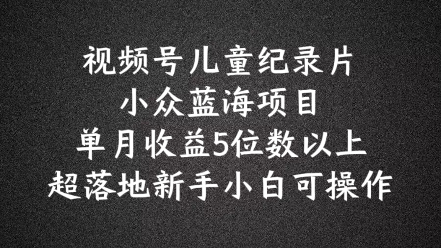 2024蓝海项目视频号儿童纪录片科普，单月收益5位数以上，新手小白可操作【揭秘】-财富课程