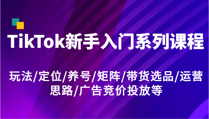 TikTok新手入门系列课程，玩法/定位/养号/矩阵/带货选品/运营思路/广告竞价投放等-财富课程