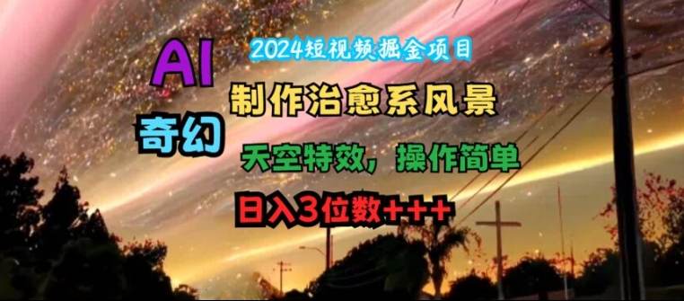 2024短视频掘金项目，AI制作治愈系风景，奇幻天空特效，操作简单，日入3位数【揭秘】-财富课程