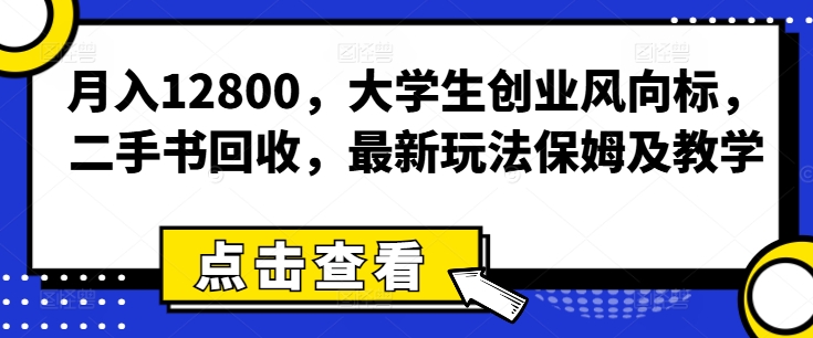 月入12800，学生创业方向标，二手书回收，全新游戏玩法家庭保姆及教学-财富课程