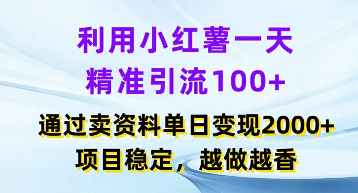 运用小红书的一天精准引流方法100 ，根据卖项目单日转现2k ，新项目平稳，越干越香【揭密】-财富课程