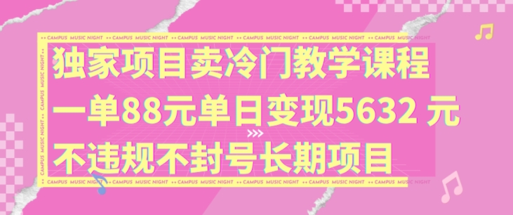 独家代理新项目卖小众教学内容一单88元单日转现5632元违反规定防封号长期项目【揭密】-财富课程