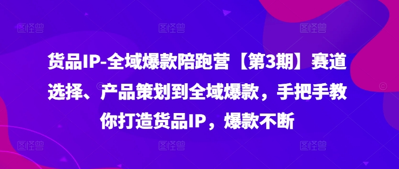 货品IP全域爆款陪跑营【第3期】赛道选择、产品策划到全域爆款，手把手教你打造货品IP，爆款不断-财富课程