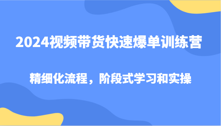 2024短视频带货迅速打造爆款夏令营，精细化管理步骤，环节式教学和实际操作-财富课程