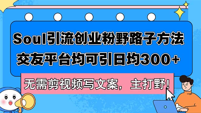 Soul引流创业粉野路子方法，交友平台均可引日均300+，无需剪视频写文案…-财富课程