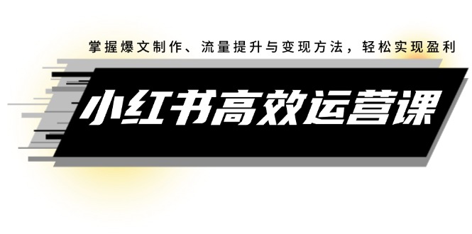 小红书高效运营课：掌握爆文制作、流量提升与变现方法，轻松实现盈利-财富课程