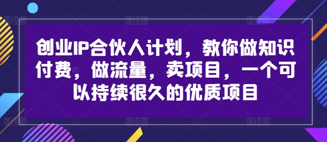 自主创业IP合伙人计划，手把手带你社交电商，做流量，卖项目，一个可以持续很久的优质企业-财富课程