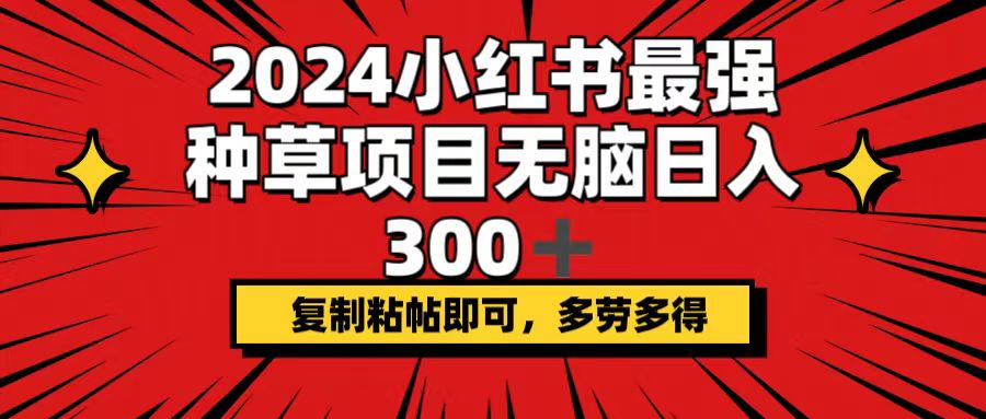 2024小红书最强种草项目，无脑日入300+，复制粘帖即可，多劳多得-财富课程