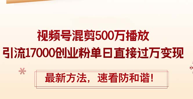 精华帖视频号混剪500万播放引流17000创业粉，单日直接过万变现，最新方…-财富课程