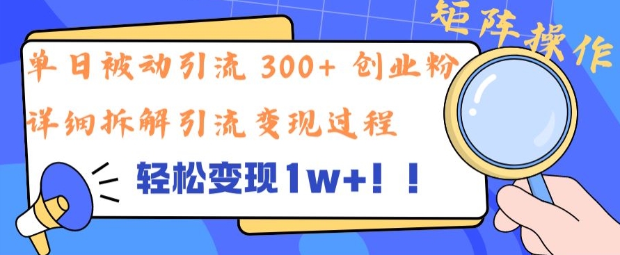 单日被动引流 300+ 创业粉，轻松变现1w+，矩阵操作详细拆解引流变现过程-财富课程