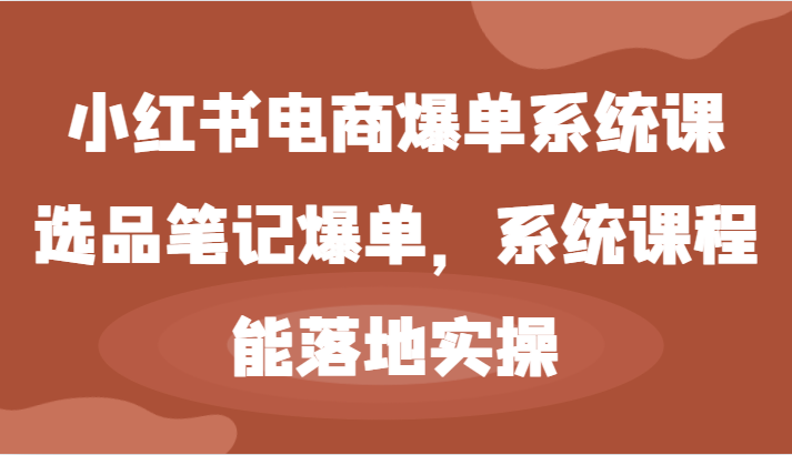 小红书电商爆单系统课-选品笔记爆单，系统课程，能落地实操-财富课程