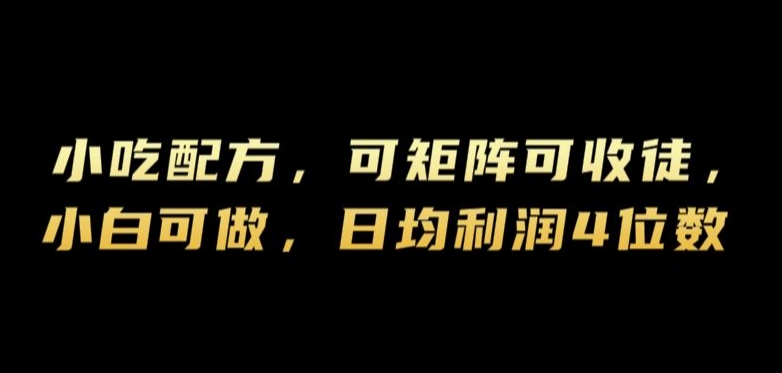 小吃配方，可矩阵可收徒，小白可做，日均利润4位数-财富课程