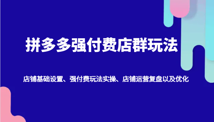 拼多多强付费店群玩法：店铺基础设置、强付费玩法实操、店铺运营复盘以及优化-财富课程