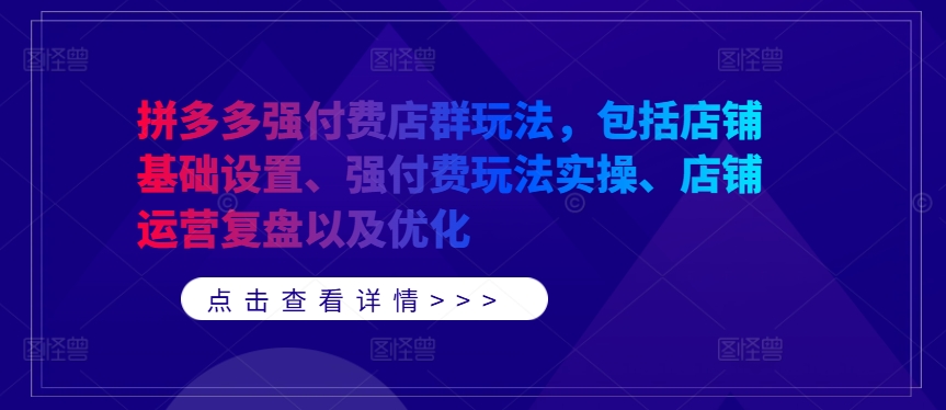 拼多多强付费店群玩法，包括店铺基础设置、强付费玩法实操、店铺运营复盘以及优化-财富课程