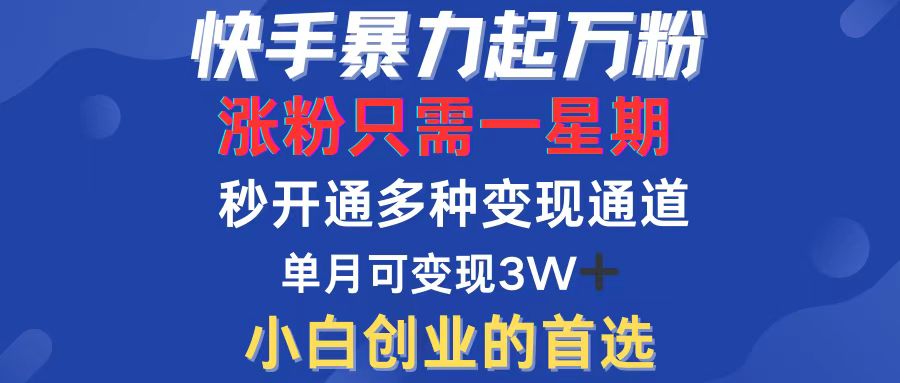 快手暴力起万粉，涨粉只需一星期，多种变现模式，直接秒开万合，小白创…-财富课程