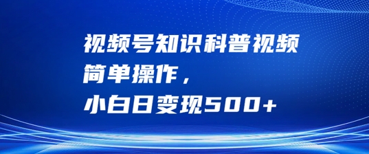 视频号知识科普视频，简单操作，小白日变现500+【揭秘】-财富课程