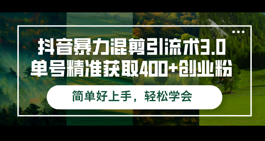 抖音暴力混剪引流术3.0单号精准获取400+创业粉简单好上手，轻松学会-财富课程