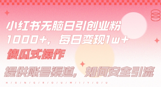 小红书无脑每日引流创业粉500+，小白每天只花半小时，躺赚长尾收益【揭秘】-财富课程