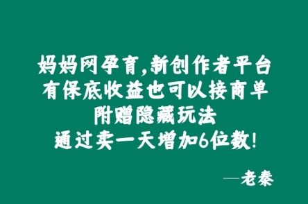 妈妈网孕育，新创作者平台，有保底收益也可以接商单-财富课程