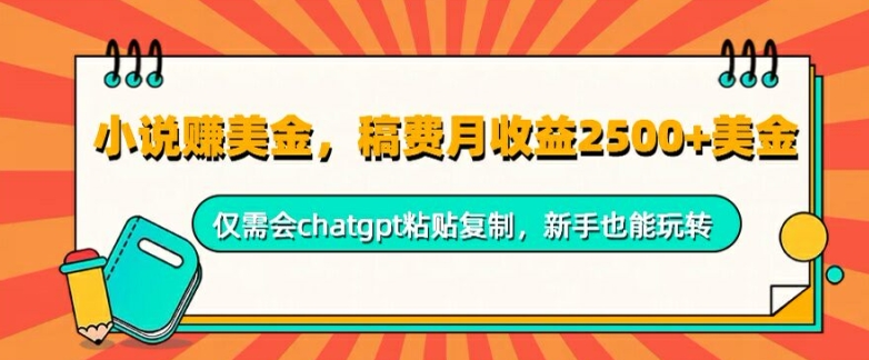 小说赚美金，稿费月收益2.5k美金，仅需会chatgpt粘贴复制，新手也能玩转-财富课程