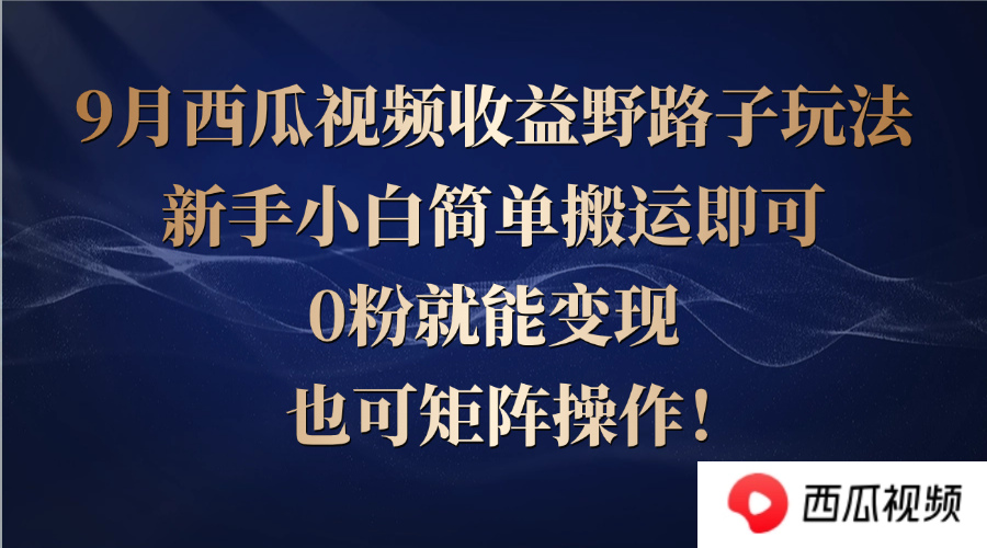 西瓜视频收益野路子玩法，新手小白简单搬运即可，0粉就能变现，也可矩…-财富课程