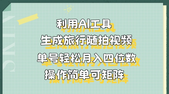 利用AI工具生成旅行随拍视频，单号轻松月入四位数，操作简单可矩阵-财富课程