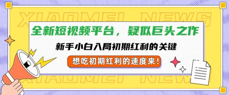 全新短视频平台，新手小白入局初期红利的关键，想吃初期红利的速度来-财富课程