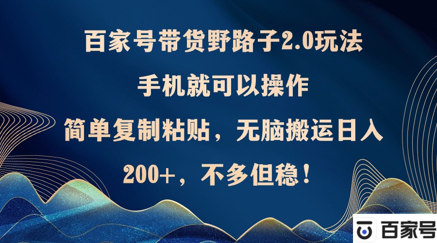 百家号带货野路子2.0玩法，手机就可以操作，简单复制粘贴，无脑搬运日…-财富课程