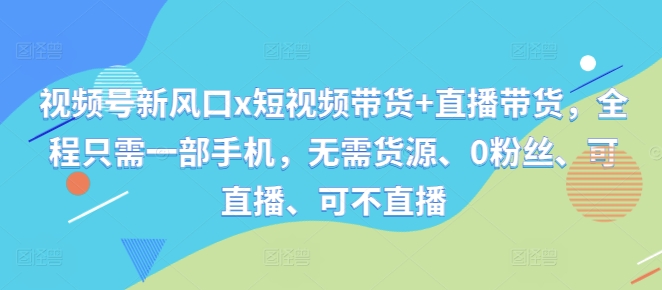 视频号新风口x短视频带货+直播带货，全程只需一部手机，无需货源、0粉丝、可直播、可不直播-财富课程