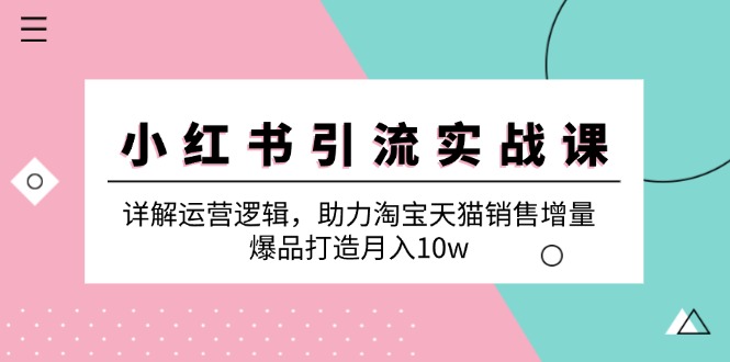 小红书引流实战课：详解运营逻辑，助力淘宝天猫销售增量，爆品打造月入10w-财富课程