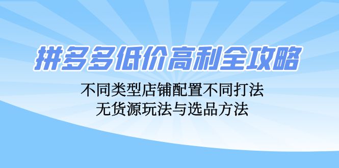 拼多多低价高利全攻略：不同类型店铺配置不同打法，无货源玩法与选品方法-财富课程