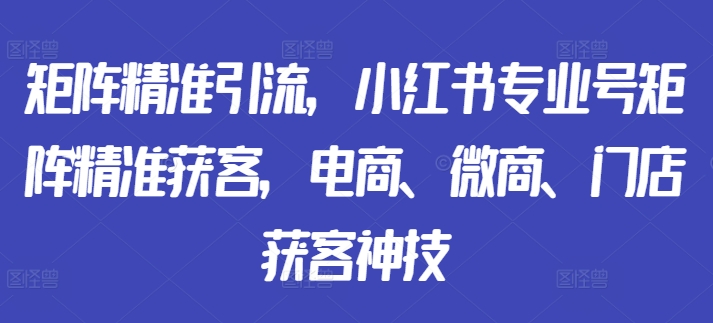 引流矩阵精准引流方法，小红书的技术专业号引流矩阵营销获客，电子商务、微商代理、店面拓客绝技-财富课程