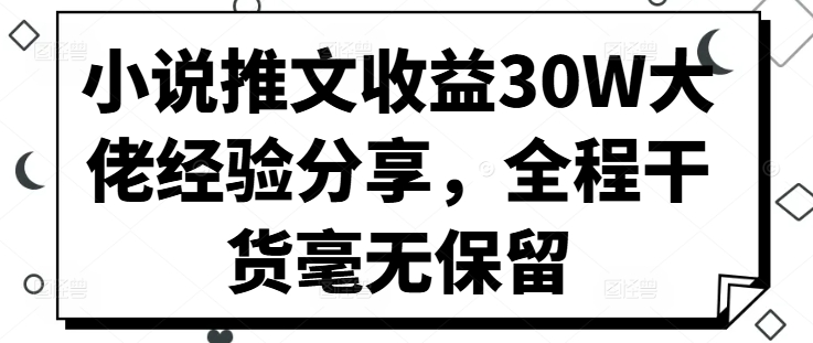 小说推文盈利30W巨头心得分享，全过程干货知识不遗余力-财富课程