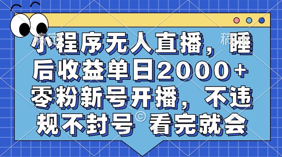 小程序无人直播，睡后收益单日2000+ 零粉新号开播，不违规不封号 看完就会-财富课程