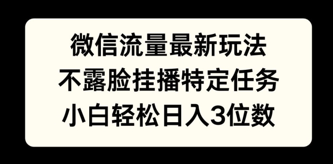 数据流量全新游戏玩法，不露脸直播游戏，新手轻轻松松日入3个数-财富课程