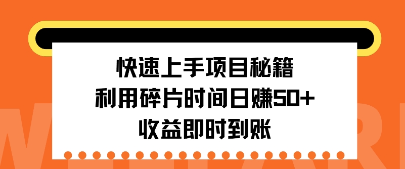 快速入门新项目秘笈，利用碎片时间日入50 ，盈利实时到账-财富课程