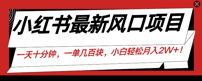 小红书最新风口项目，一天只用10分钟，一单几百块，小白简单无脑操作!-财富课程