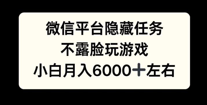 微信平台隐藏任务，不露脸玩游戏，月入6000+-财富课程